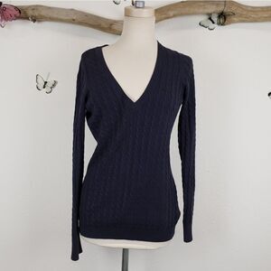 Lacoste micro cable knit sweater v-neck navy blue